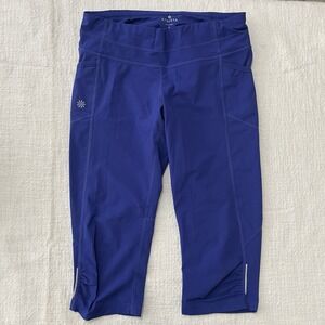 Athleta Women's Small Gym Leggings Crop Blue Pull On Reflective Running